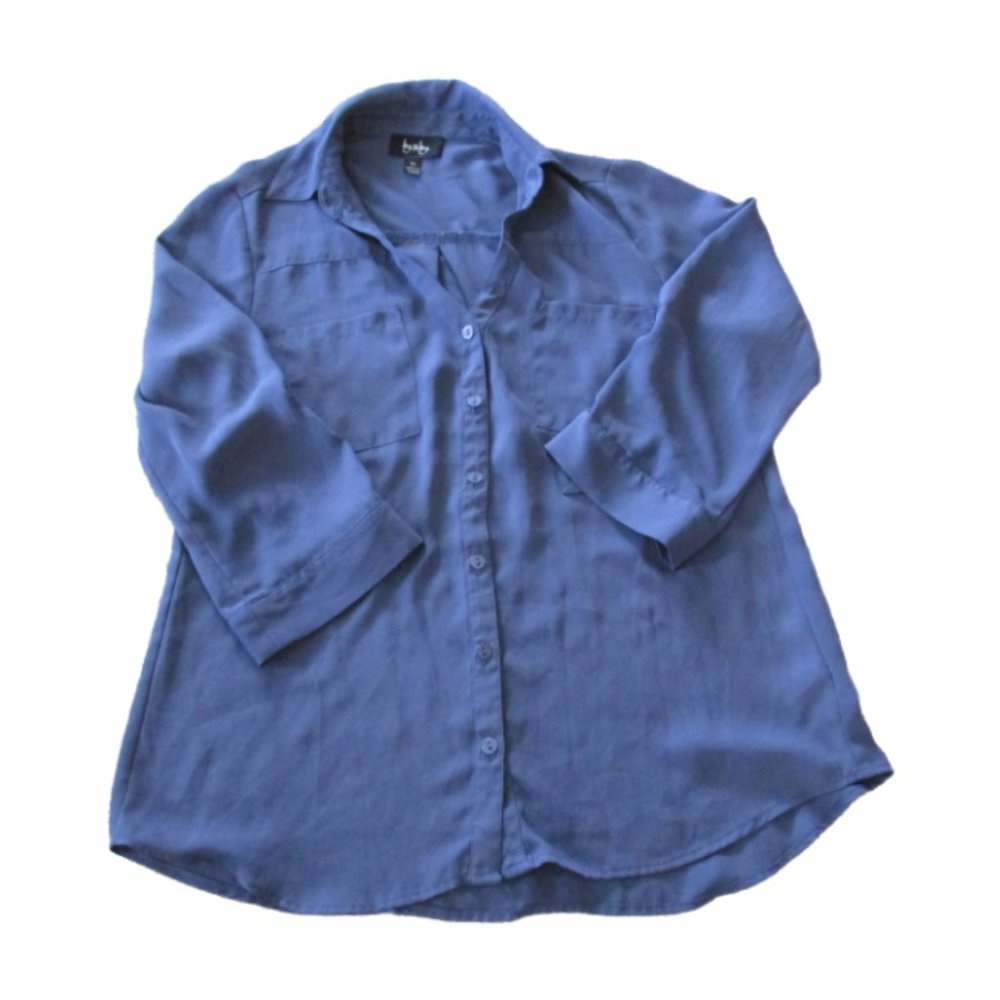 By & By Button Front Blouse Womens Medium Purple Long Sleeve Collared Shirt Top